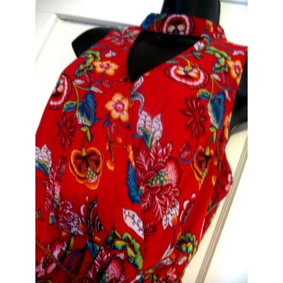 By & By Red Tropical Belted Maxi Dress Women's Size Medium NWT - Picture 1 of 12
